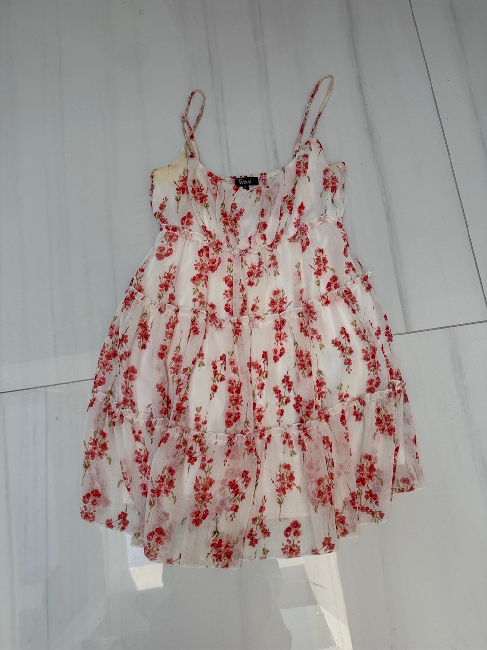 Trixxi White Tiered Sundress with Red Floral Print